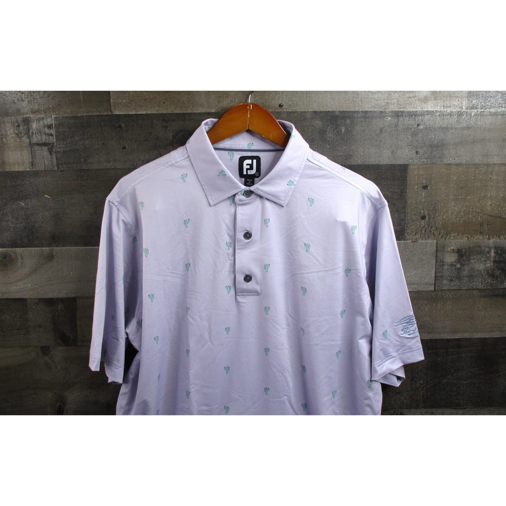 FootJoy FJ Polo Shirt Mens Large Purple Cactus Print Golf Performance Stretch